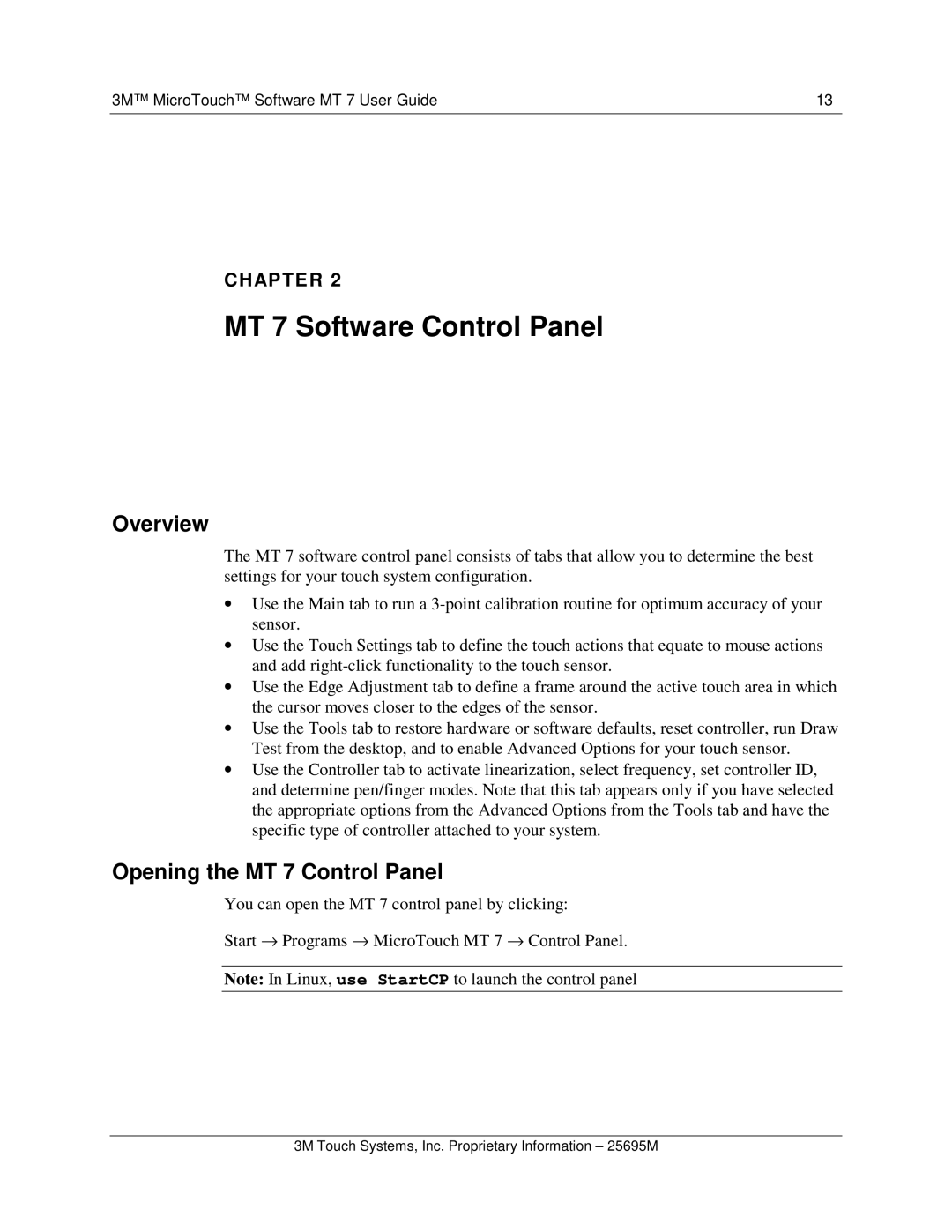 3M MT7 manual MT 7 Software Control Panel, Overview, Opening the MT 7 Control Panel 