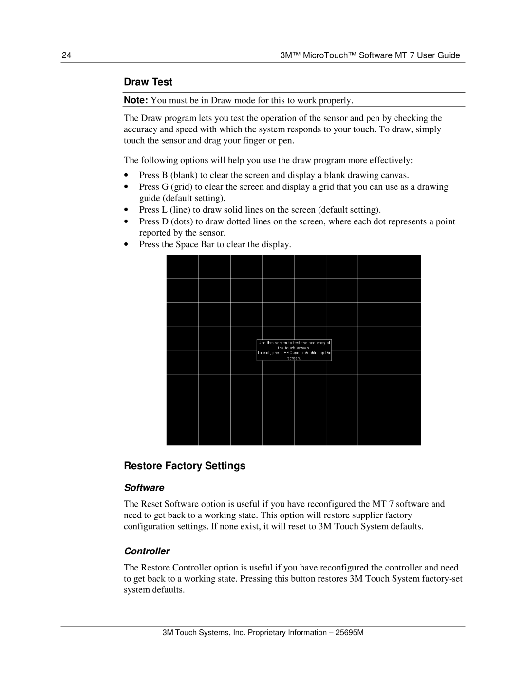 3M MT7 manual Draw Test, Restore Factory Settings, Software, Controller 