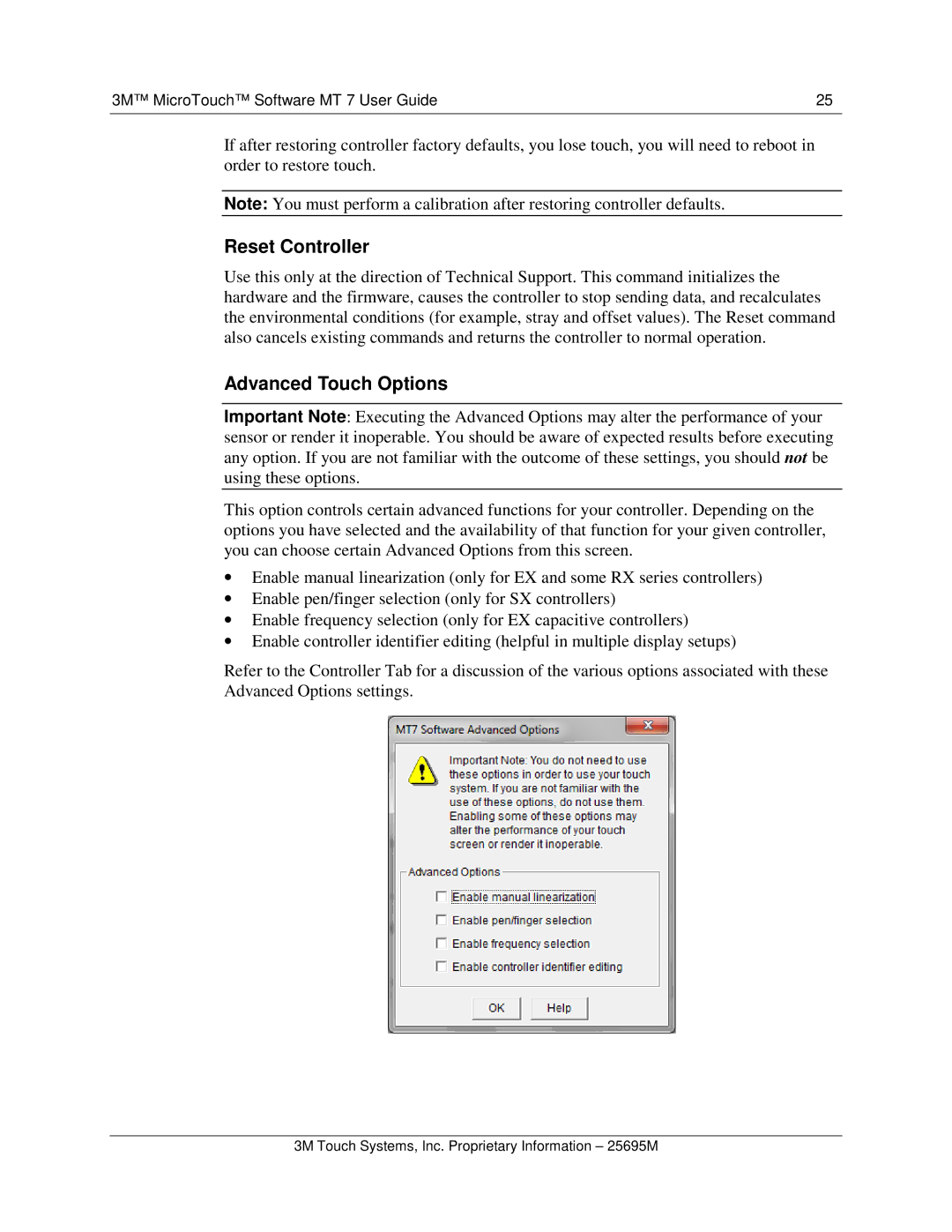 3M MT7 manual Reset Controller, Advanced Touch Options 