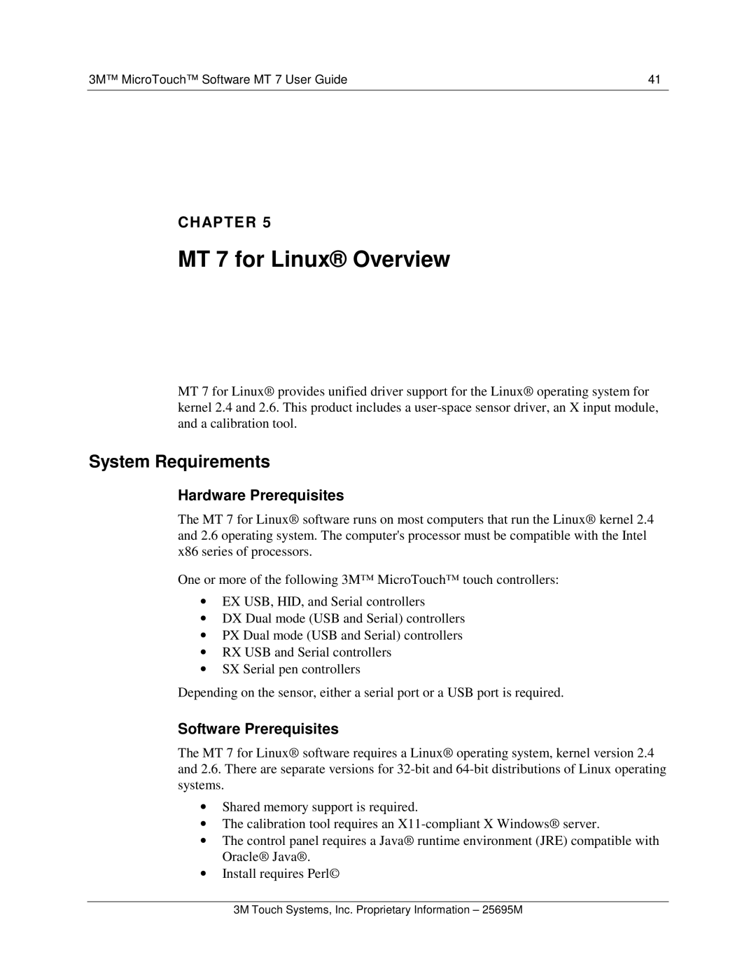 3M MT7 manual MT 7 for Linux Overview, System Requirements, Hardware Prerequisites, Software Prerequisites 