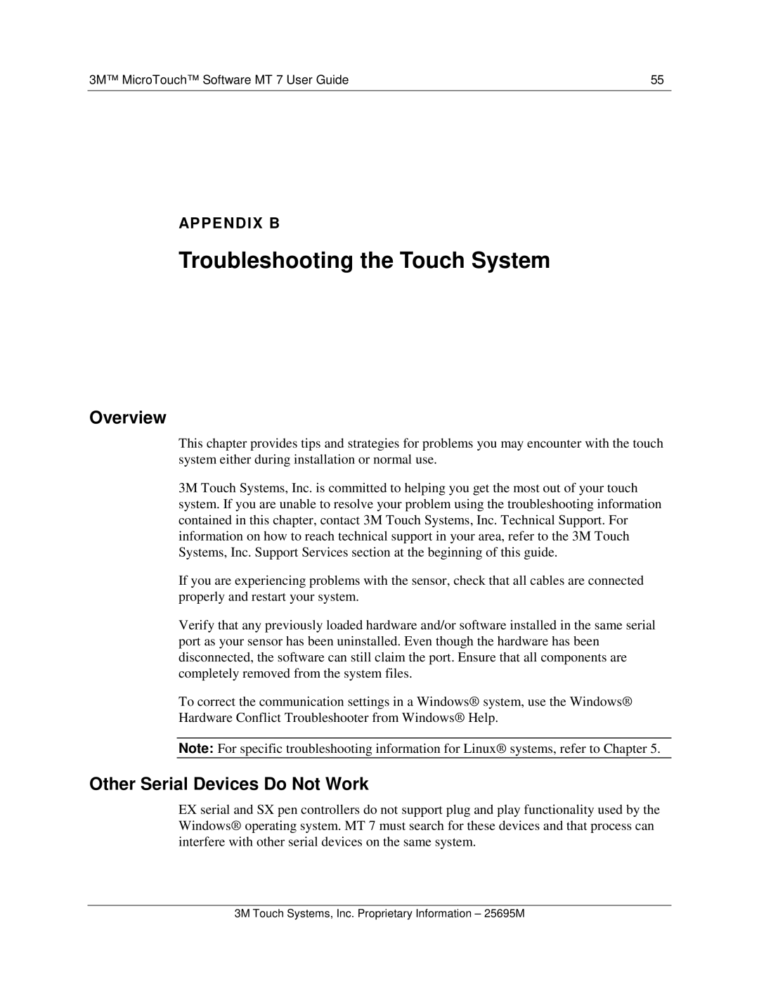 3M MT7 manual Troubleshooting the Touch System, Other Serial Devices Do Not Work 