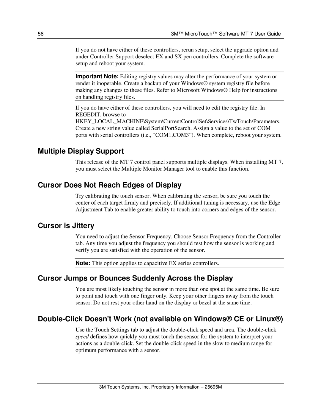 3M MT7 manual Multiple Display Support, Cursor Does Not Reach Edges of Display, Cursor is Jittery 
