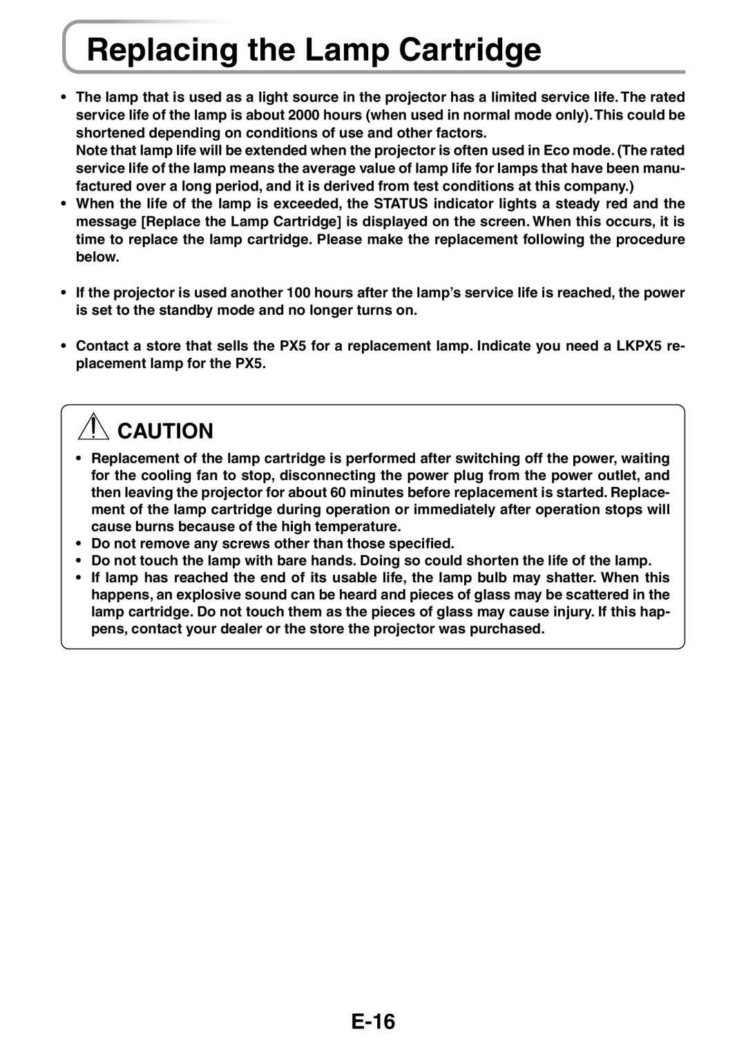 3M PX5 user manual Replacing the Lamp Cartridge 