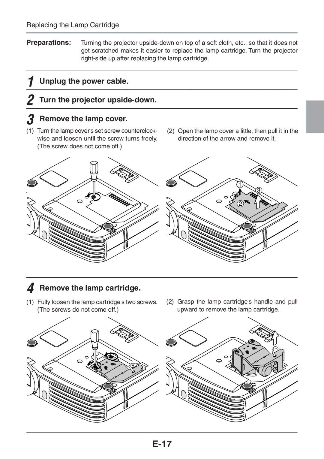 3M PX5 user manual Remove the lamp cartridge, Replacing the Lamp Cartridge 