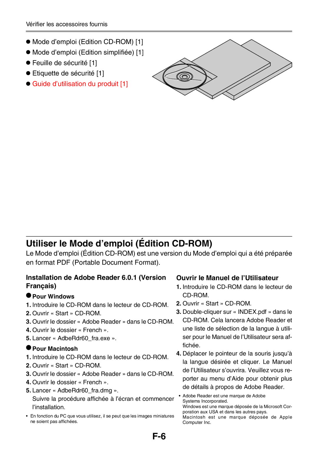 3M PX5 Utiliser le Mode d’emploi Édition CD-ROM, Installation de Adobe Reader 6.0.1 Version Français, Pour Windows 