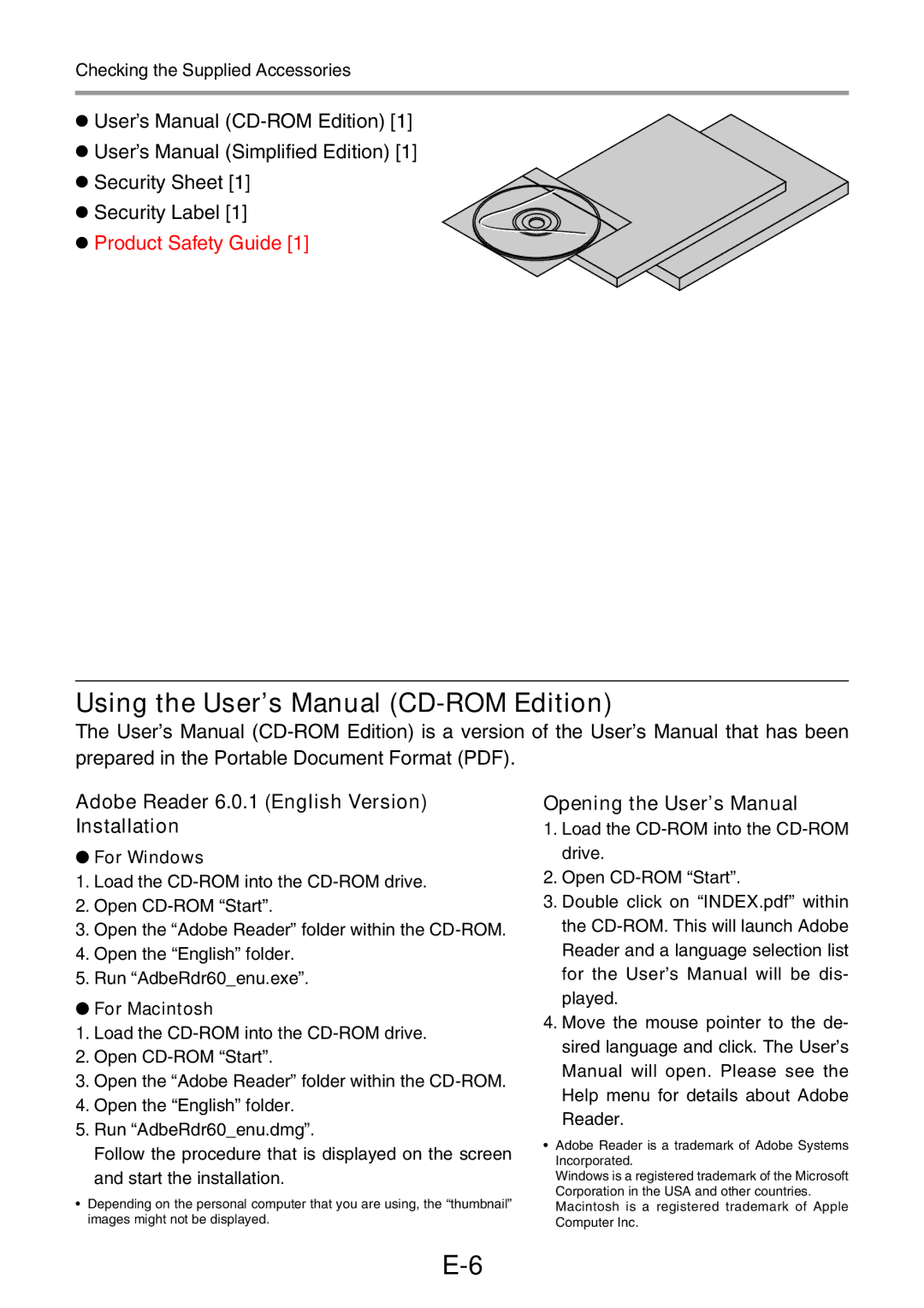 3M PX5 Using the User’s Manual CD-ROM Edition, Adobe Reader 6.0.1 English Version Installation, Opening the User’s Manual 