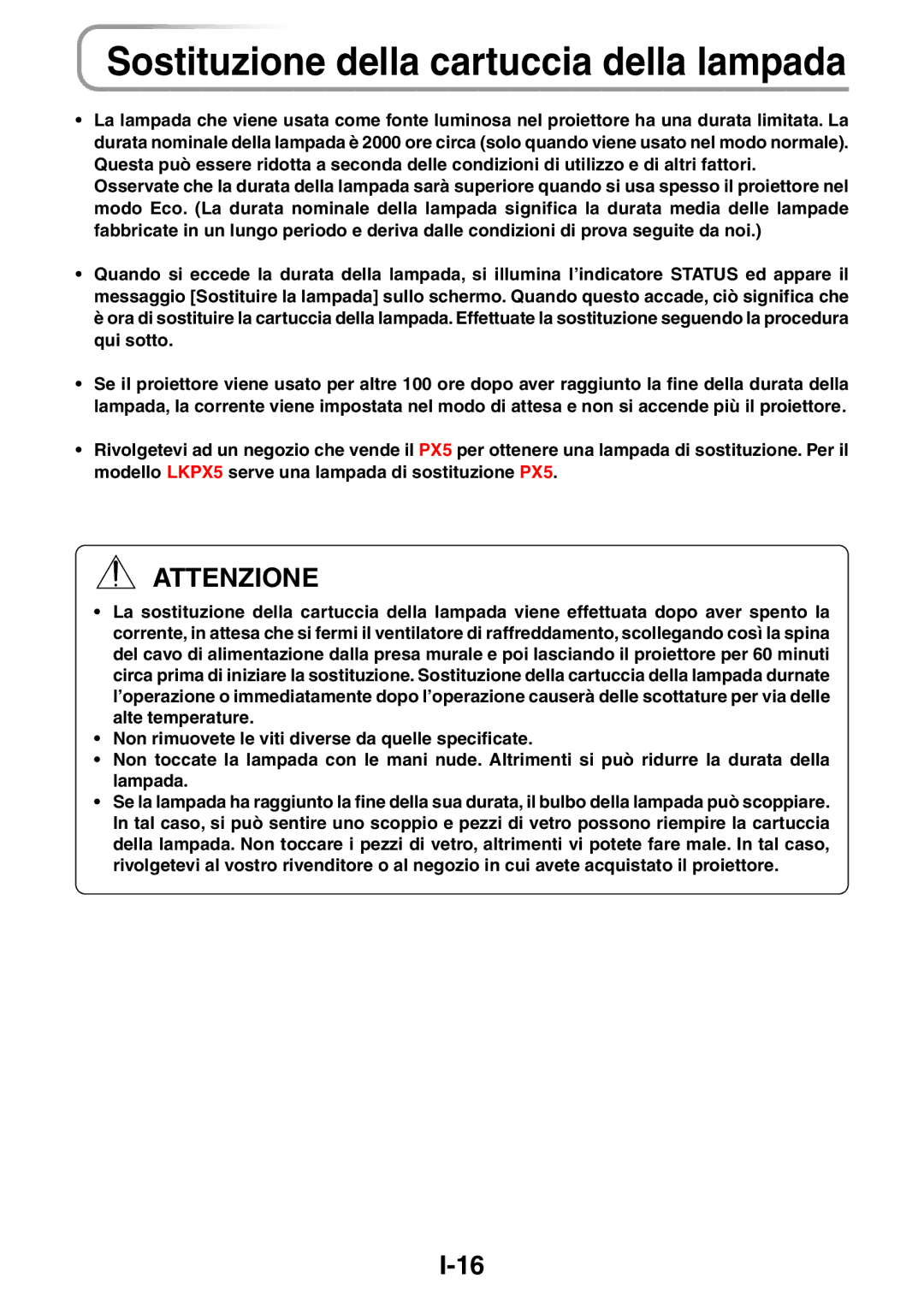 3M PX5 user manual Sostituzione della cartuccia della lampada 