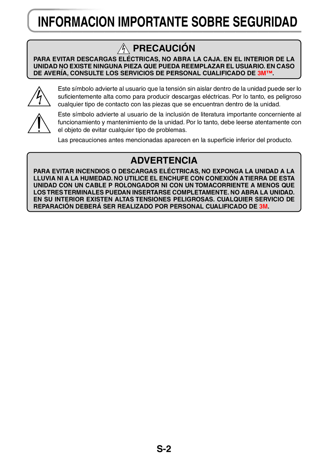 3M PX5 user manual Informacion Importante Sobre Seguridad 