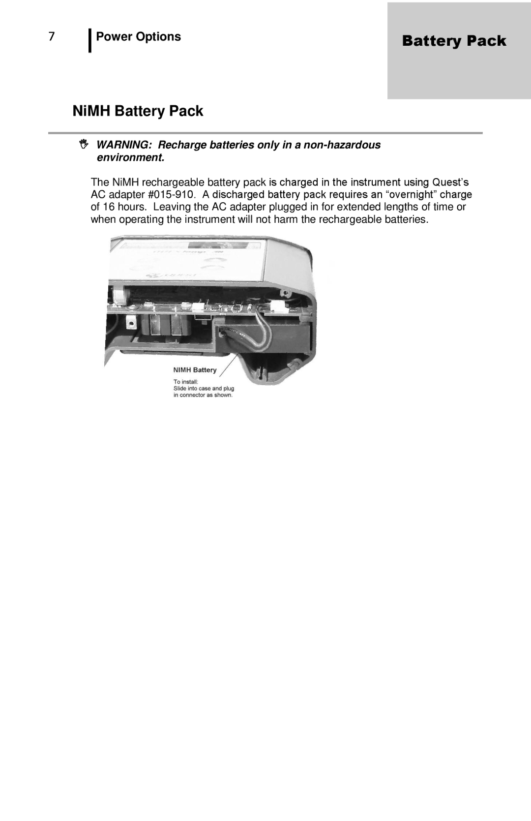 3M QuesTemp 32 user manual Battery Pack NiMH Battery Pack 