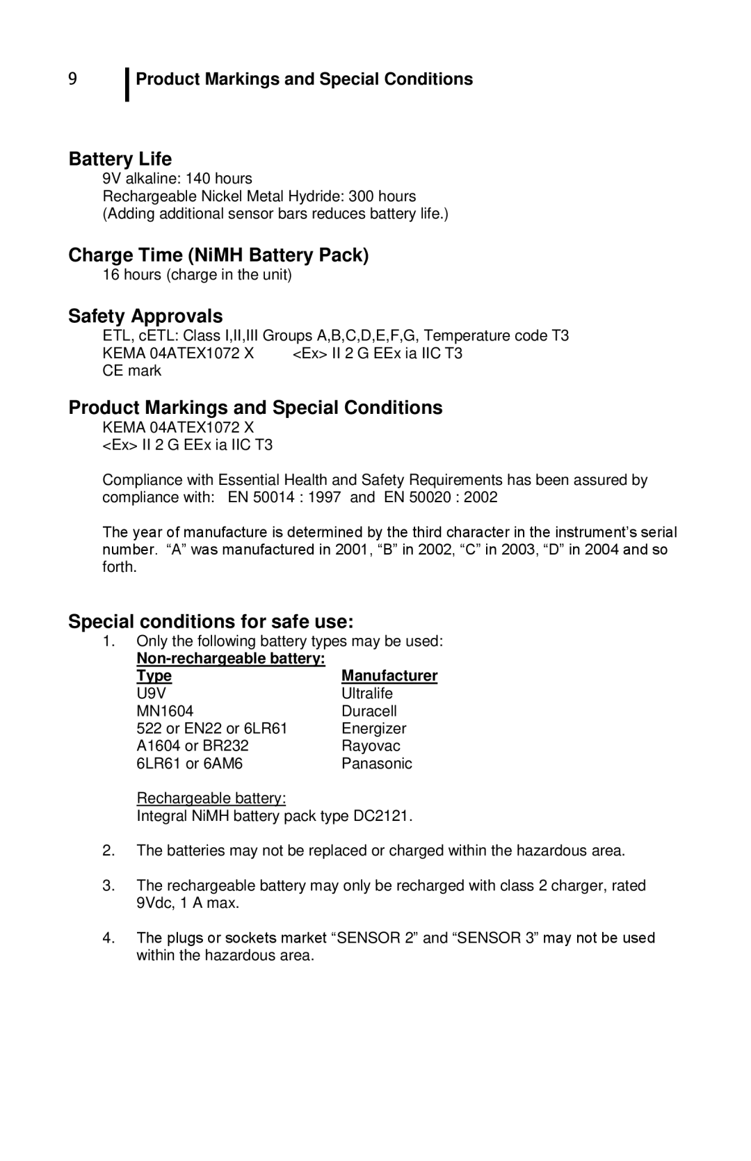 3M QuesTemp 32 user manual Battery Life, Non-rechargeable battery Type 