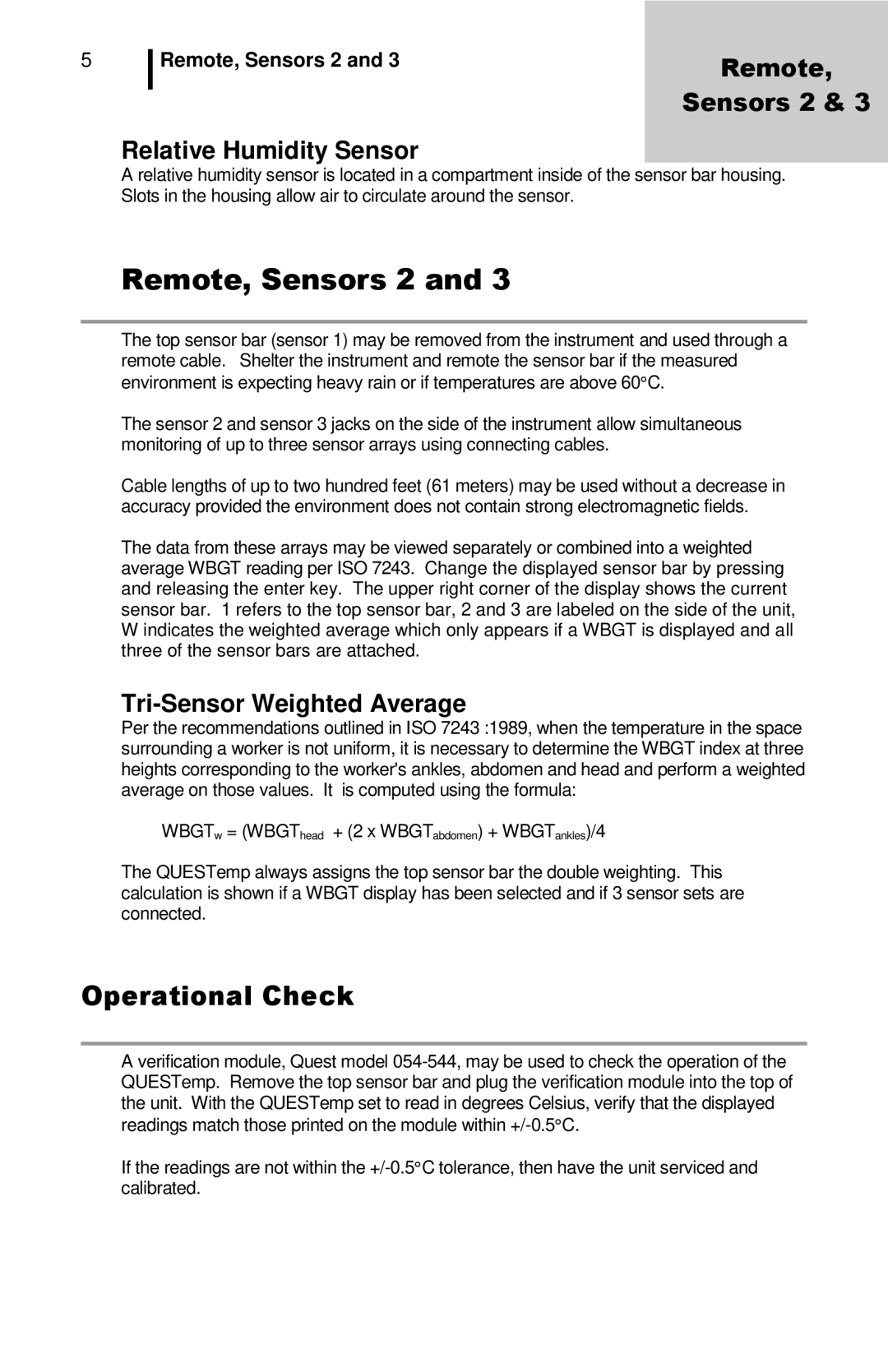 3M QuesTemp 32 user manual Remote, Sensors 2, Sensors 2 Relative Humidity Sensor, Tri-Sensor Weighted Average 