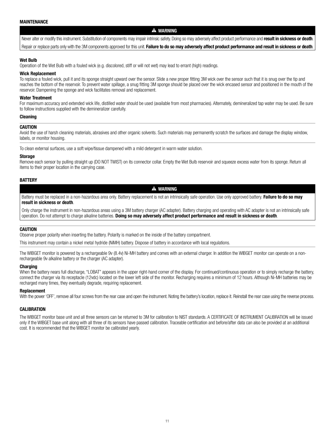 3M RSS-214 manual Maintenance, Battery, Calibration 