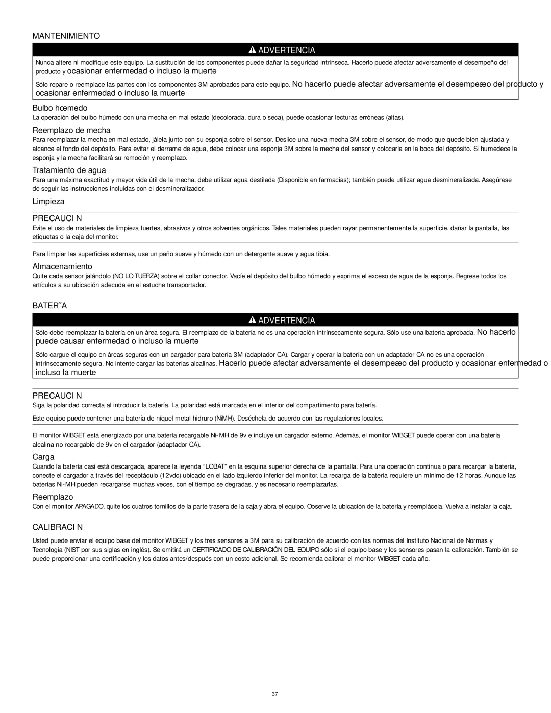 3M RSS-214 manual Mantenimiento, Batería, Calibración 