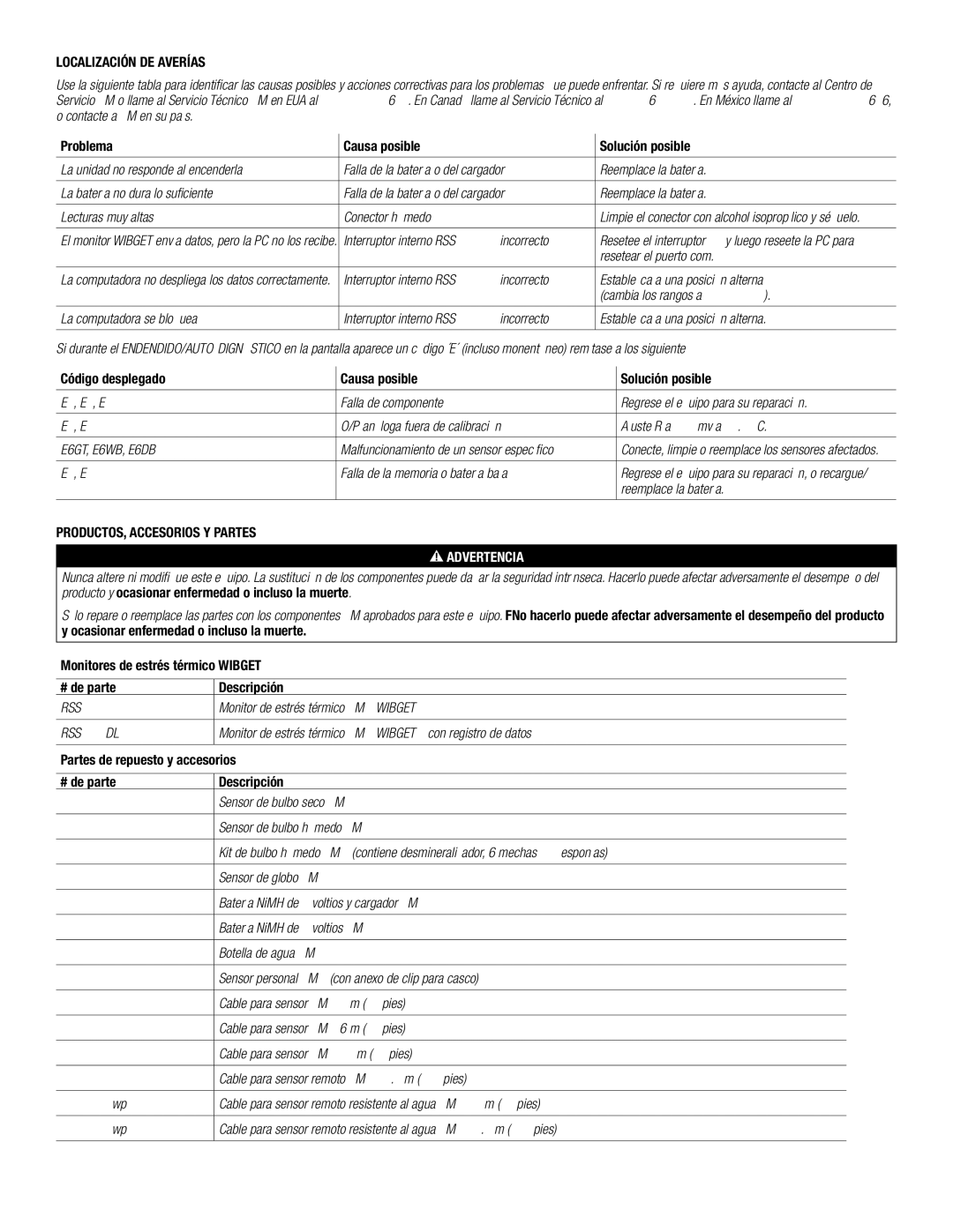 3M RSS-214 manual Localización DE Averías, PRODUCTOS, Accesorios Y Partes 