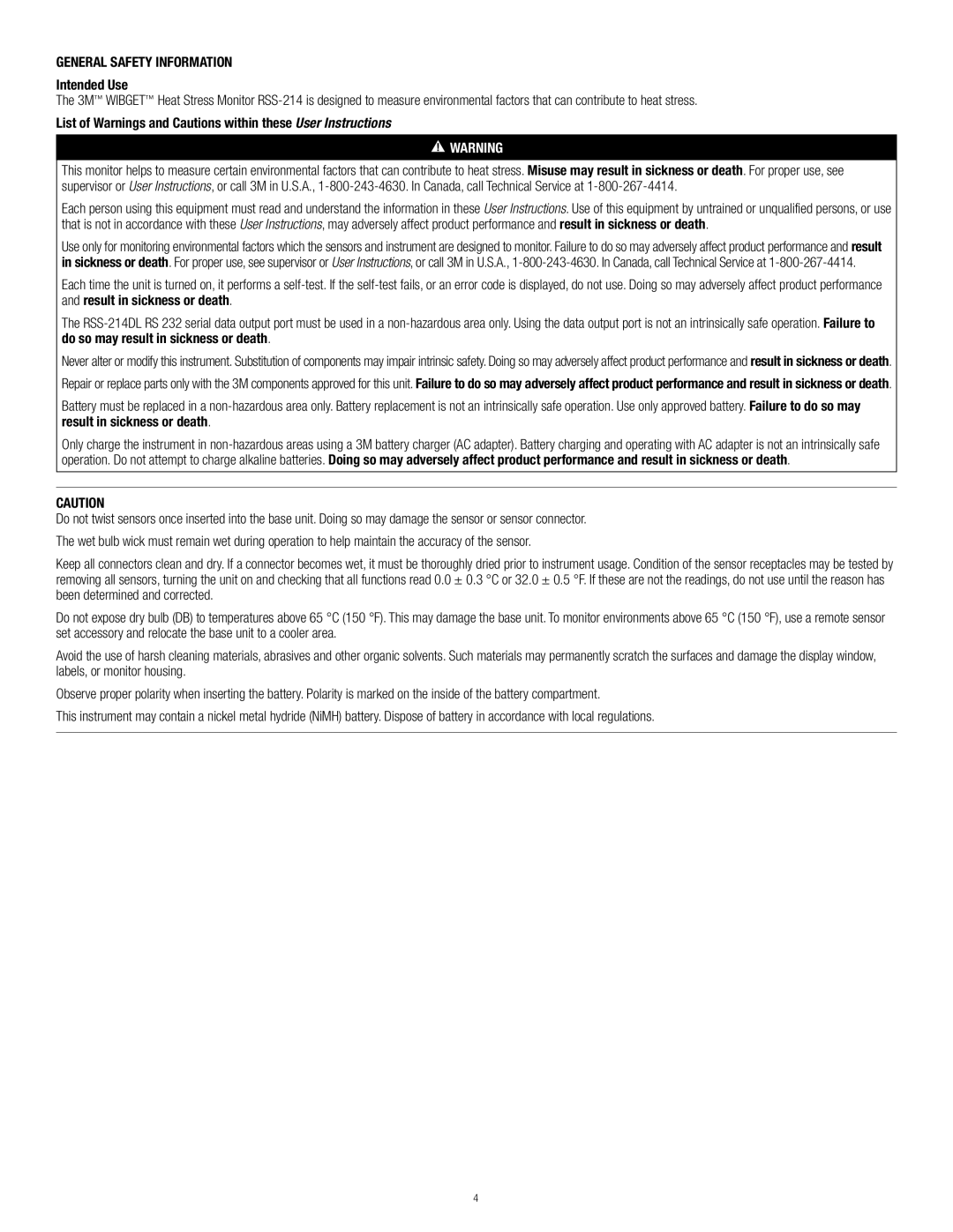 3M RSS-214 manual General Safety Information, Intended Use 