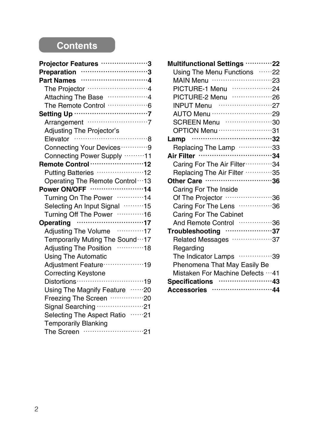 3M S10 manual Contents 