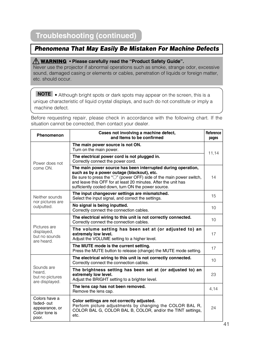 3M S10 manual Phenomena That May Easily Be Mistaken For Machine Defects 