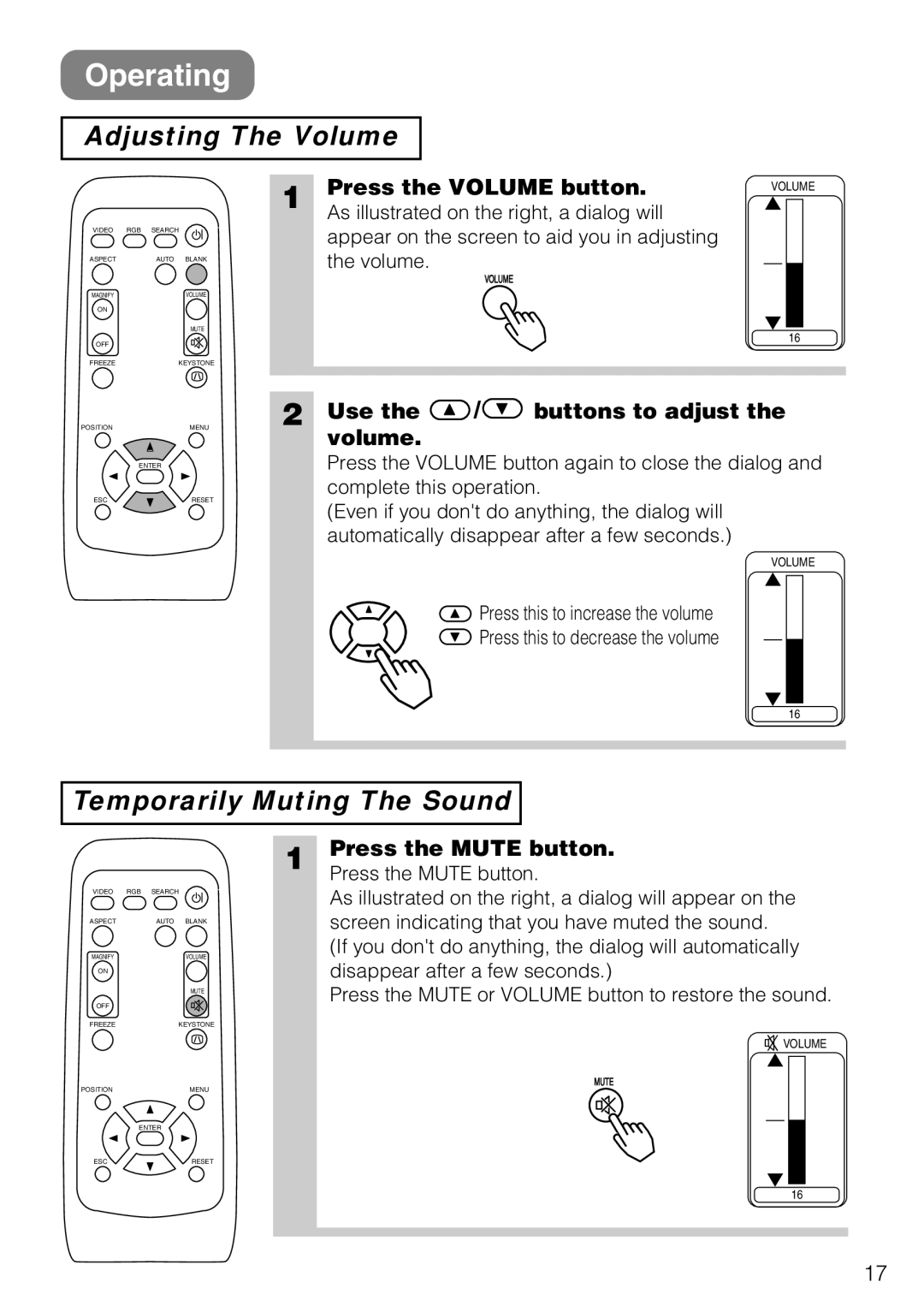 3M S10C manual Operating, Adjusting The Volume, Temporarily Muting The Sound 