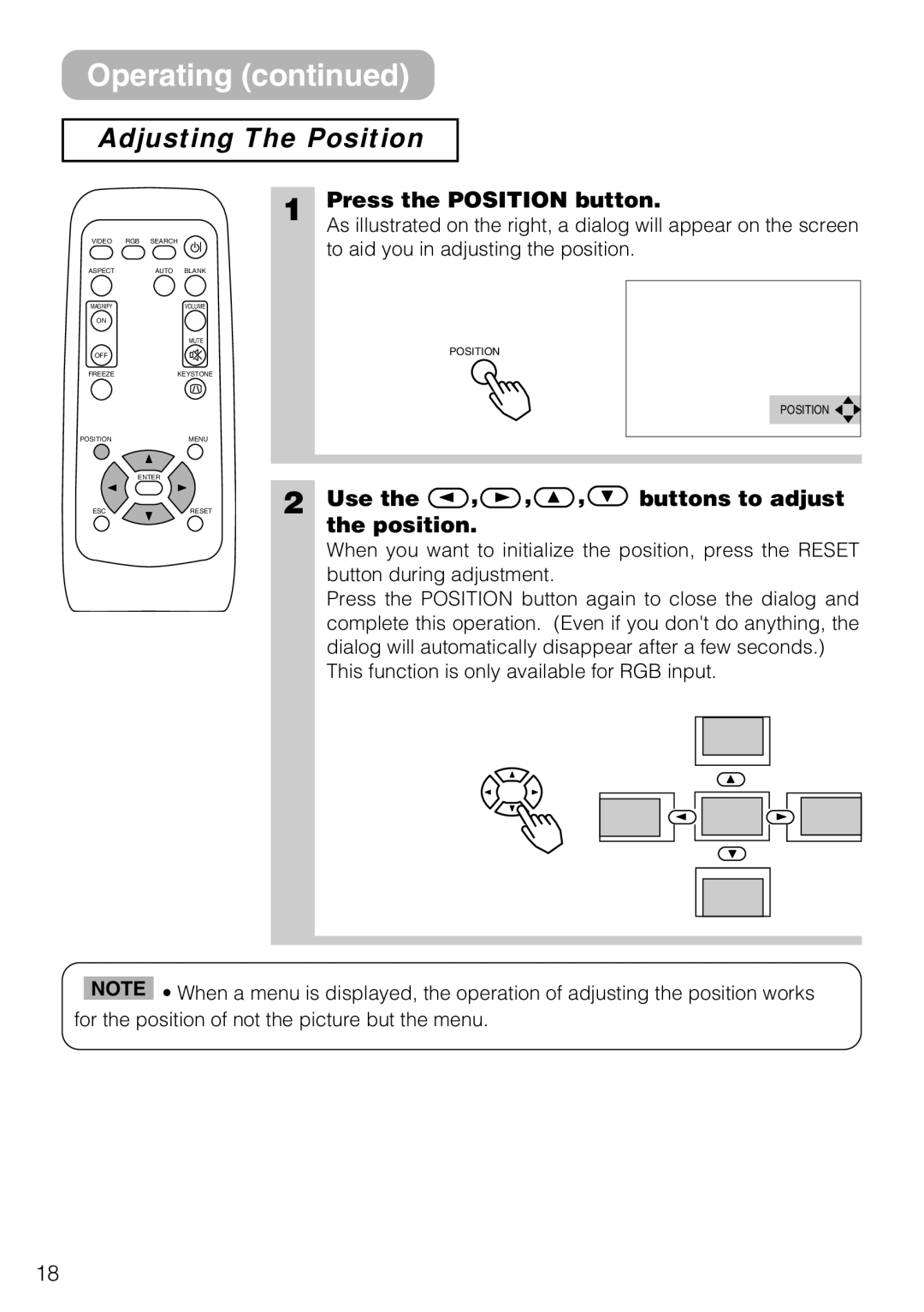 3M S10C manual Adjusting The Position, Press the Position button, Use Buttons to adjust Position 