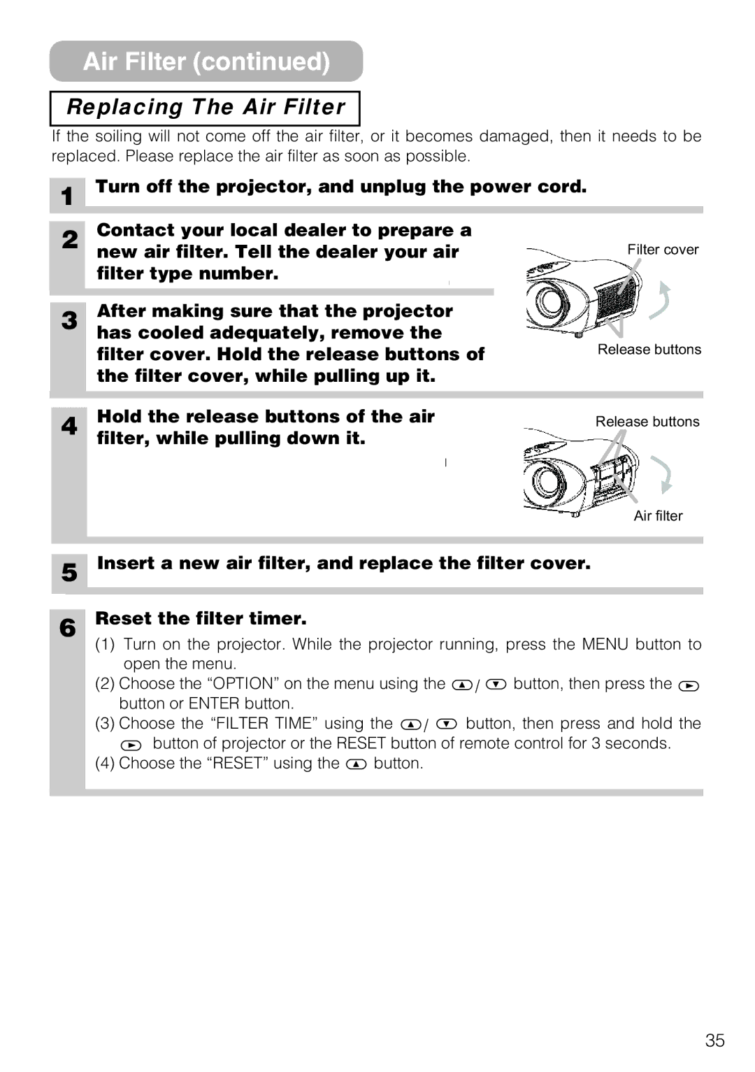 3M S10C manual Replacing The Air Filter 