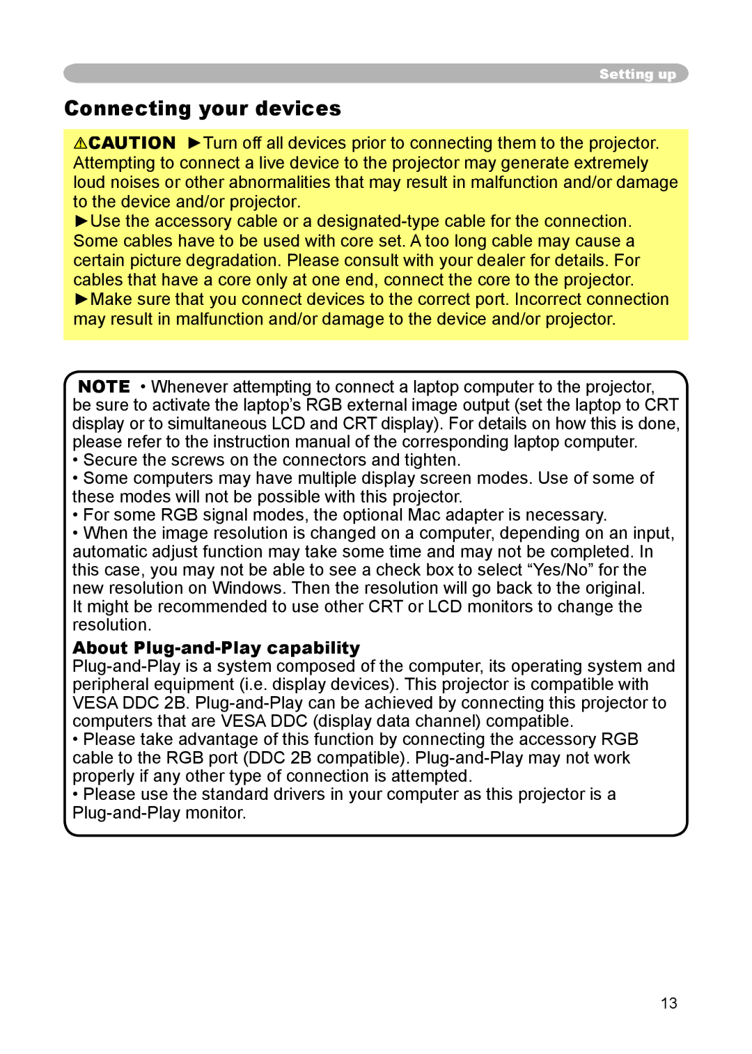 3M S15 manual Connecting your devices, About Plug-and-Play capability 