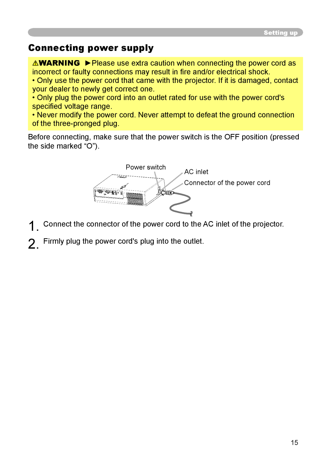 3M S15 manual Connecting power supply 