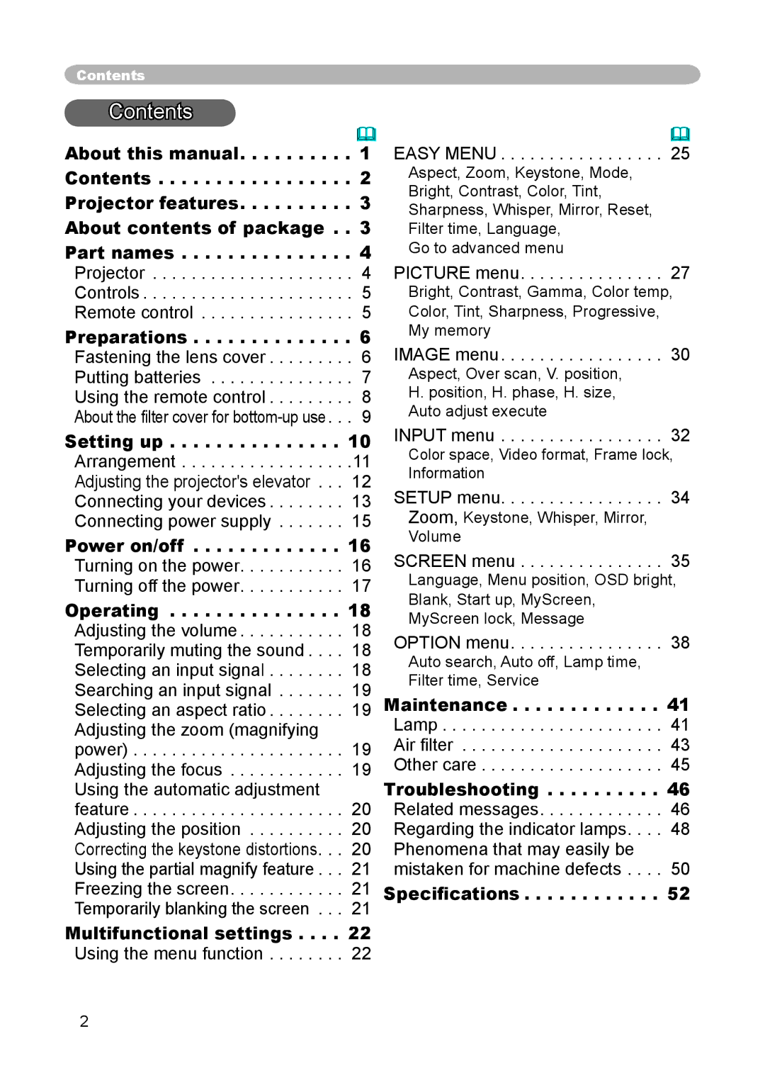 3M S15 manual Contents 