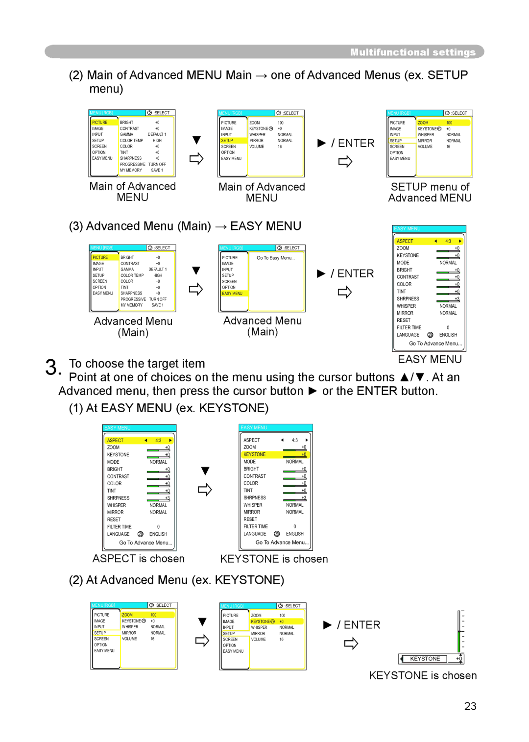 3M S15 manual Advanced Menu Main → Easy Menu, Enter 