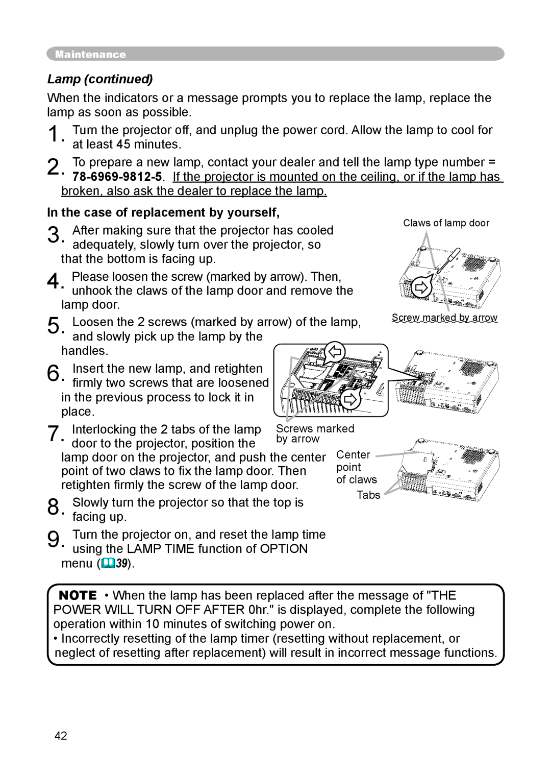 3M S15 manual Lamp, Case of replacement by yourself 