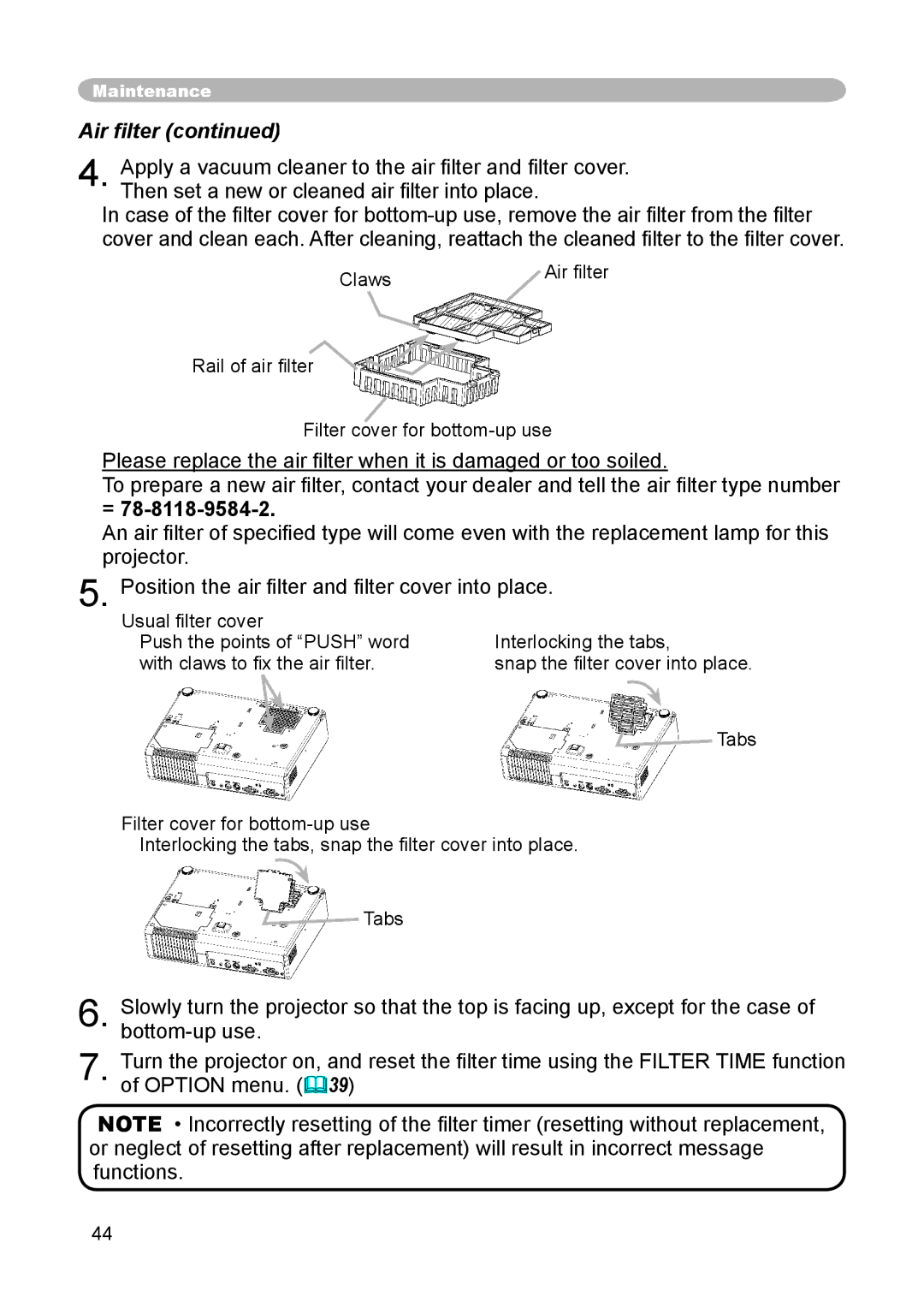 3M S15 manual Air ﬁlter 