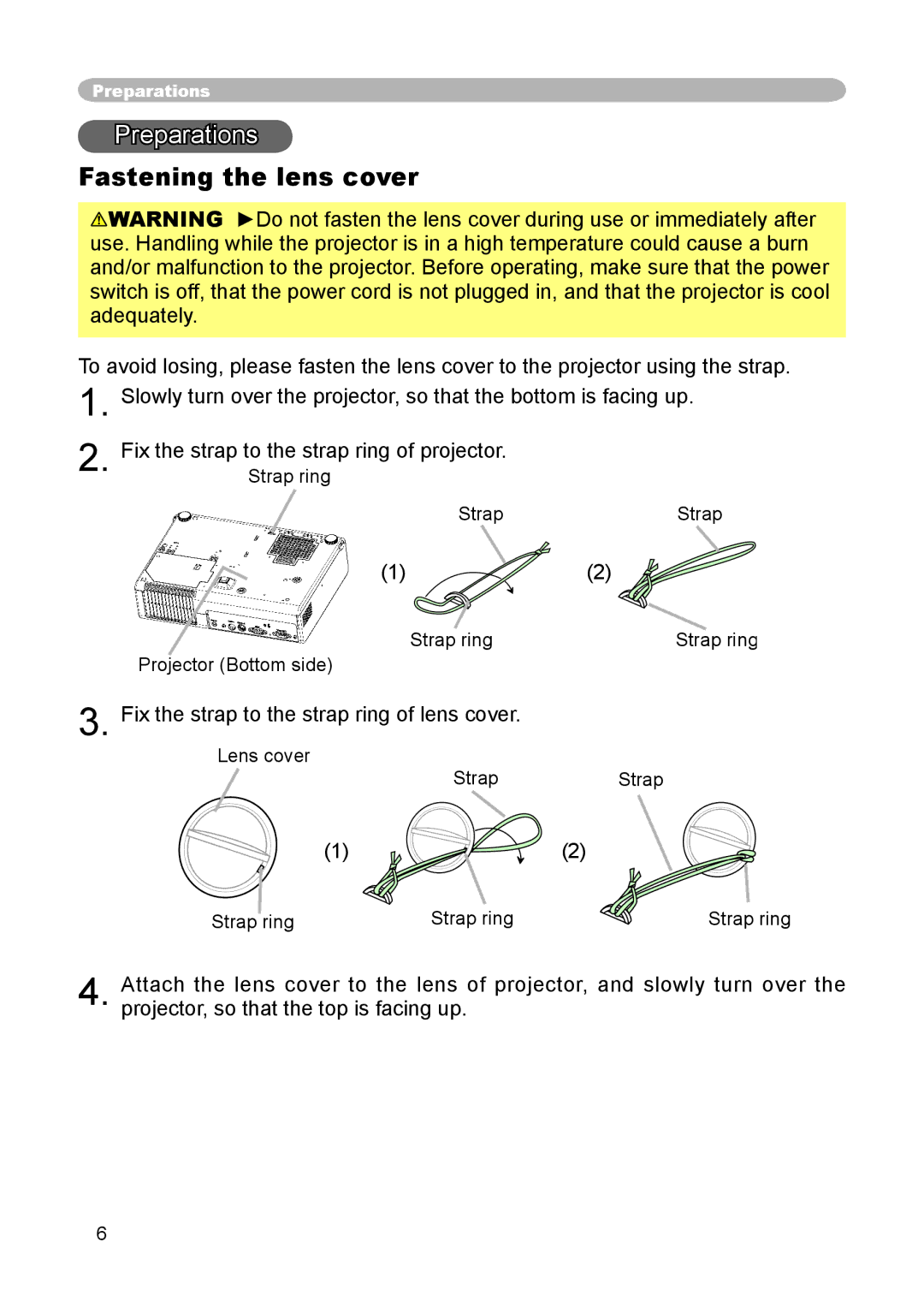 3M S15 manual Preparations, Fastening the lens cover 