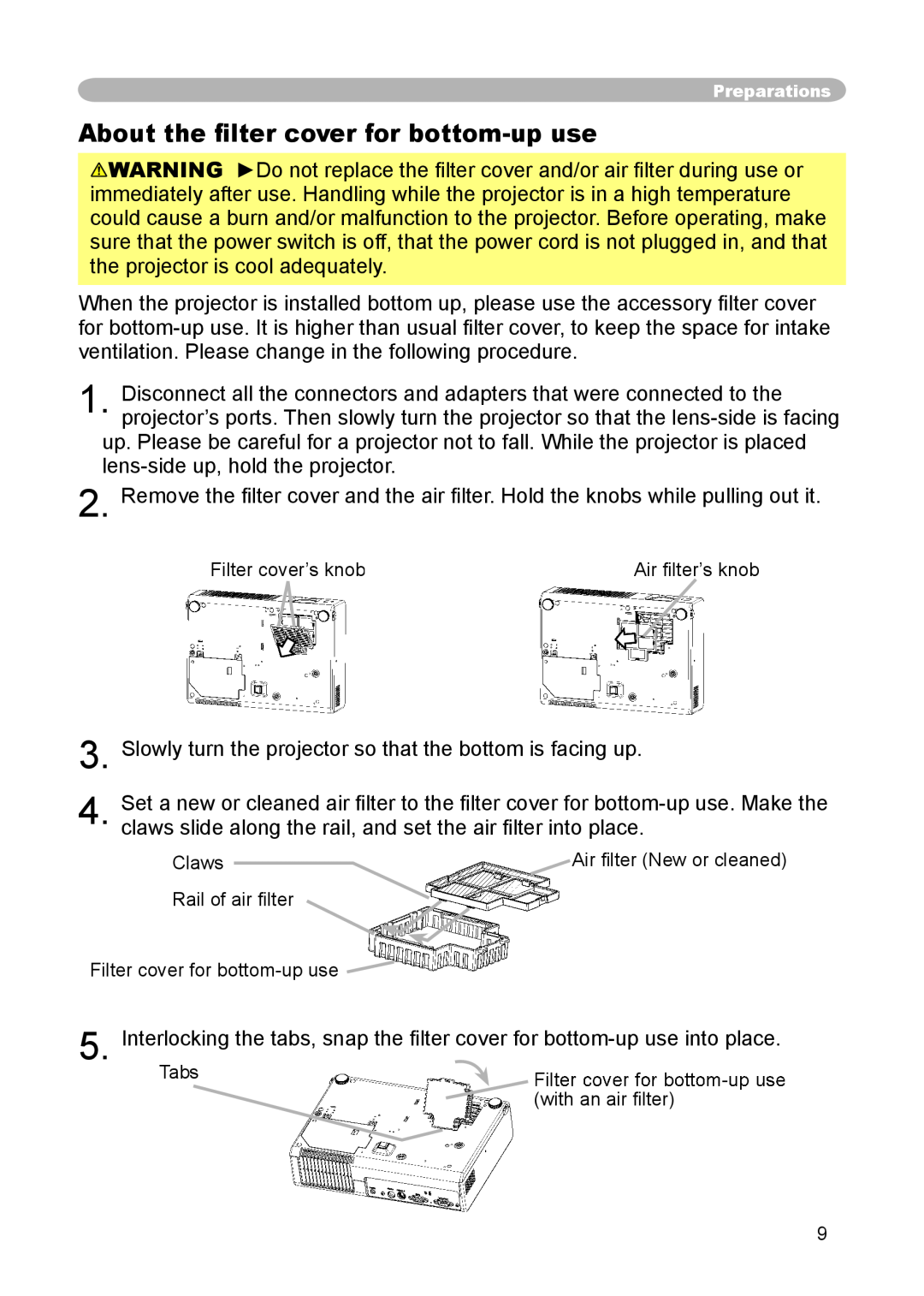 3M S15 manual About the ﬁlter cover for bottom-up use 