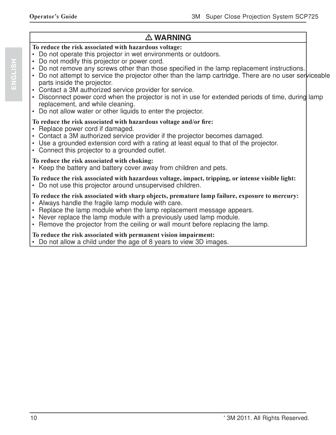 3M SCP725 manual To reduce the risk associated with choking 