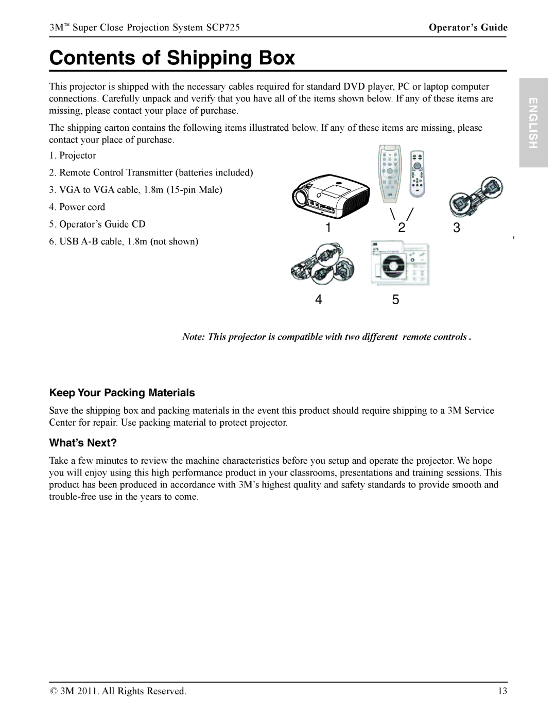 3M SCP725 manual Contents of Shipping Box 