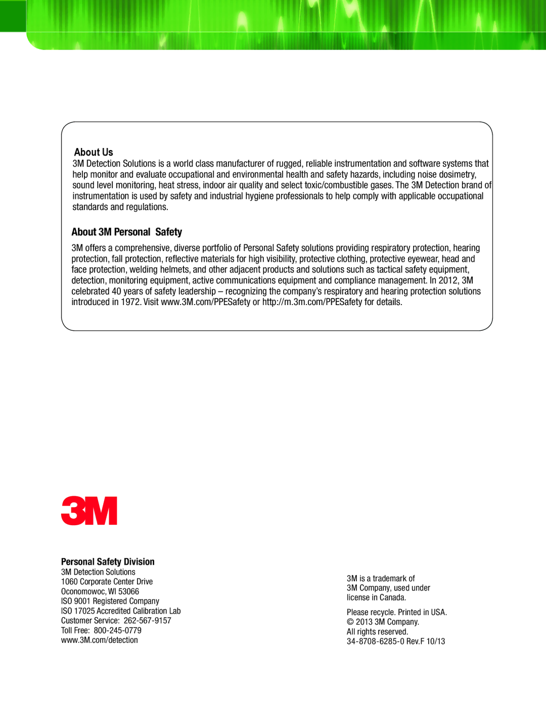 3M SE-400 user manual About Us, About 3M Personal Safety 