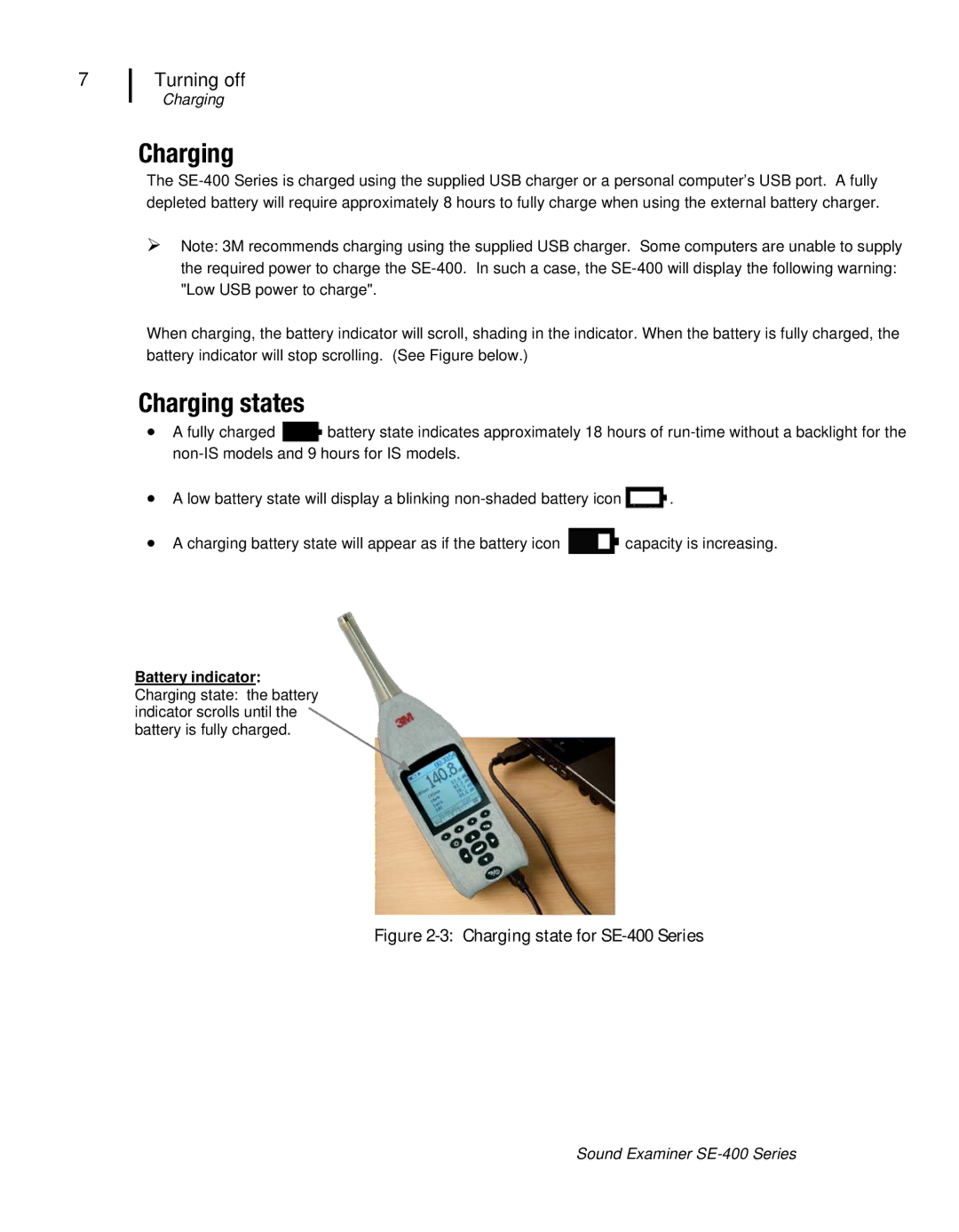 3M SE-400 user manual Charging states 