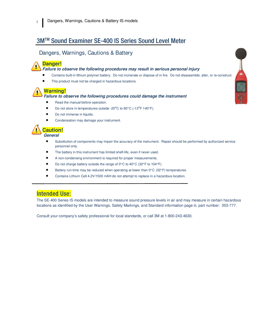 3M user manual 3MTM Sound Examiner SE-400 is Series Sound Level Meter 