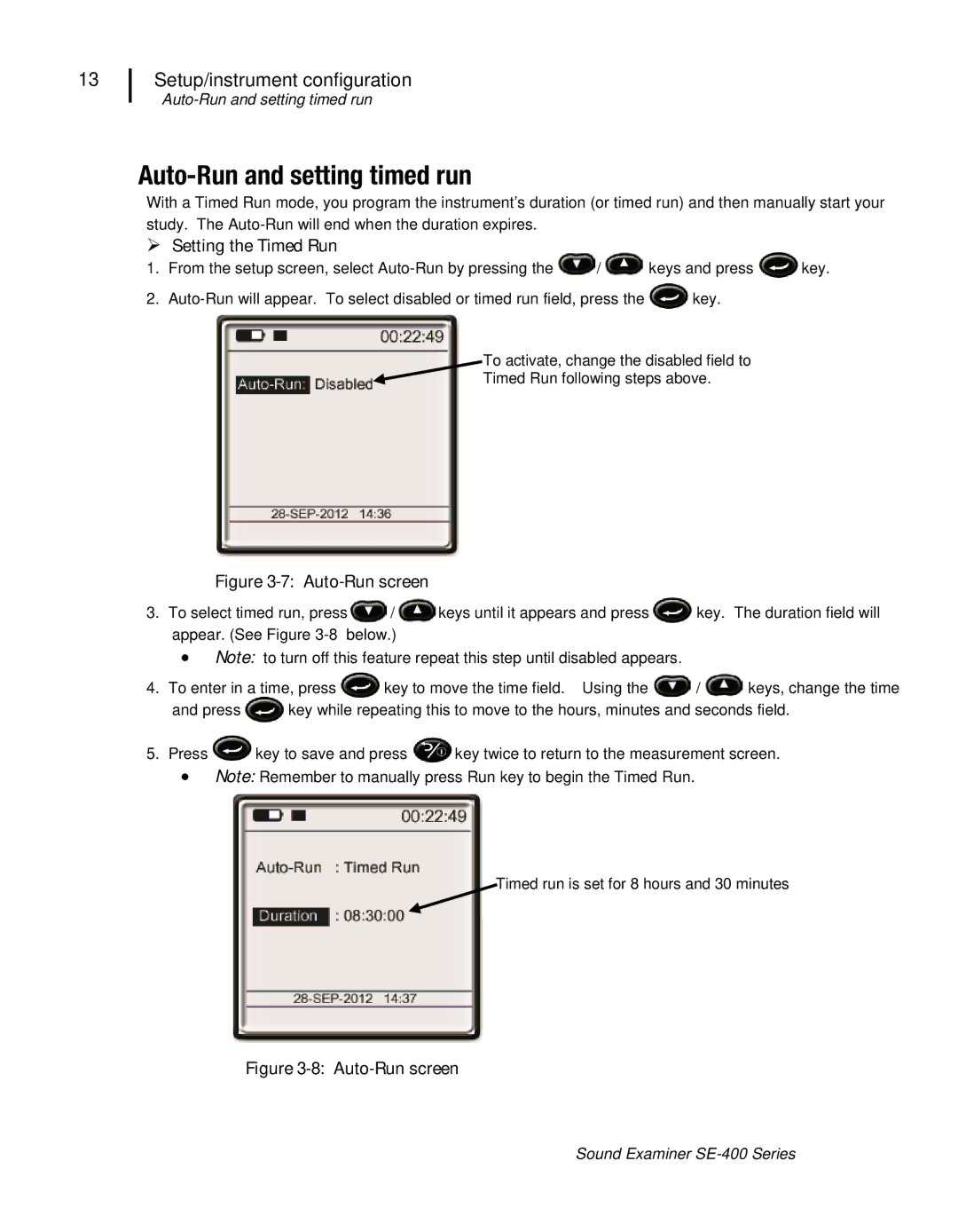 3M SE-400 user manual Auto-Run and setting timed run,  Setting the Timed Run 