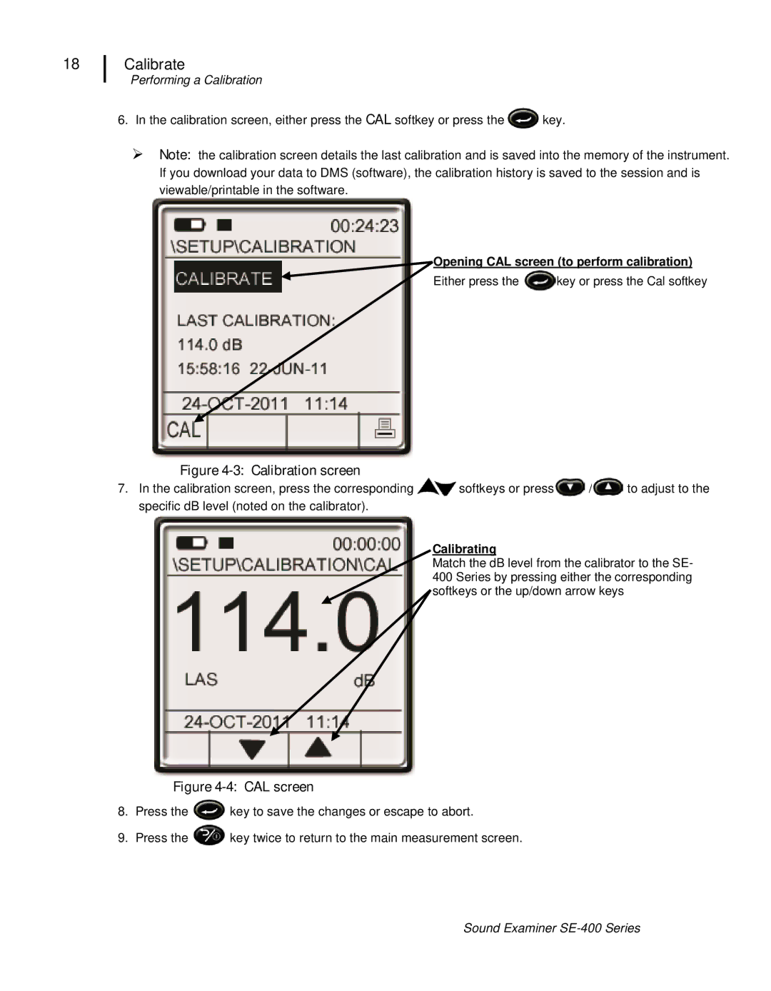 3M SE-400 user manual Calibration screen 