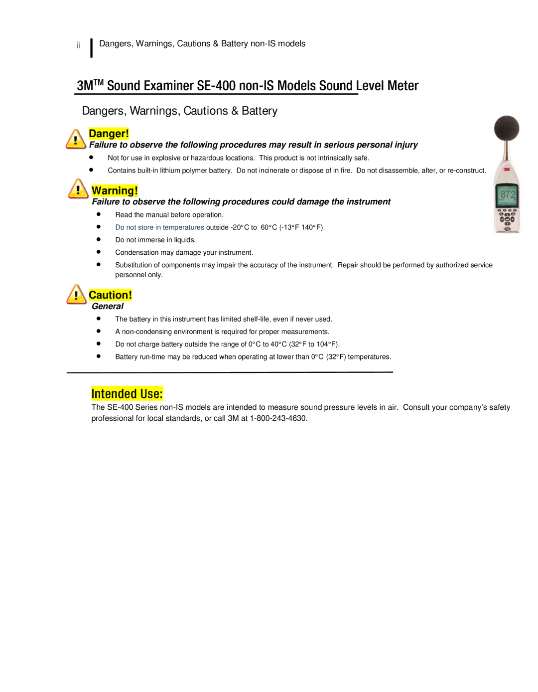 3M user manual 3MTM Sound Examiner SE-400 non-IS Models Sound Level Meter 