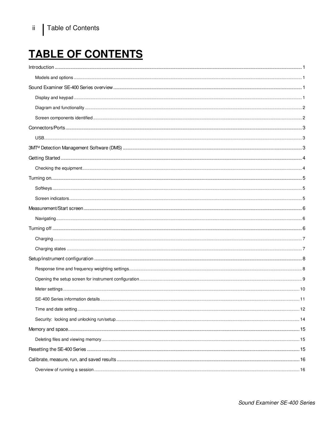 3M SE-400 user manual Table of Contents 