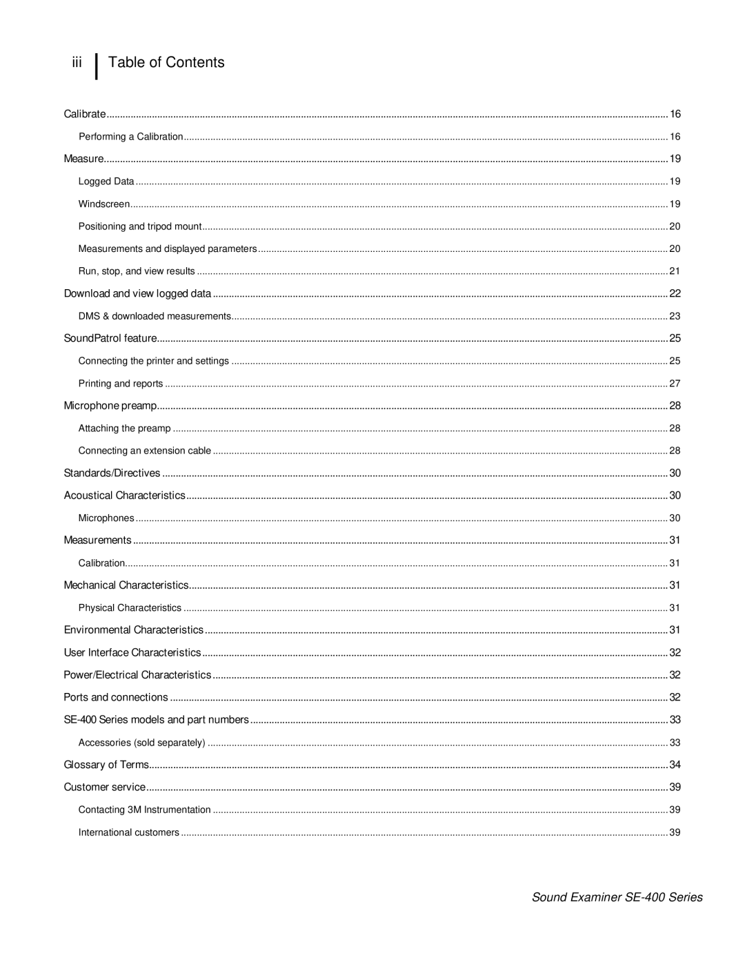 3M SE-400 user manual Iii Table of Contents 