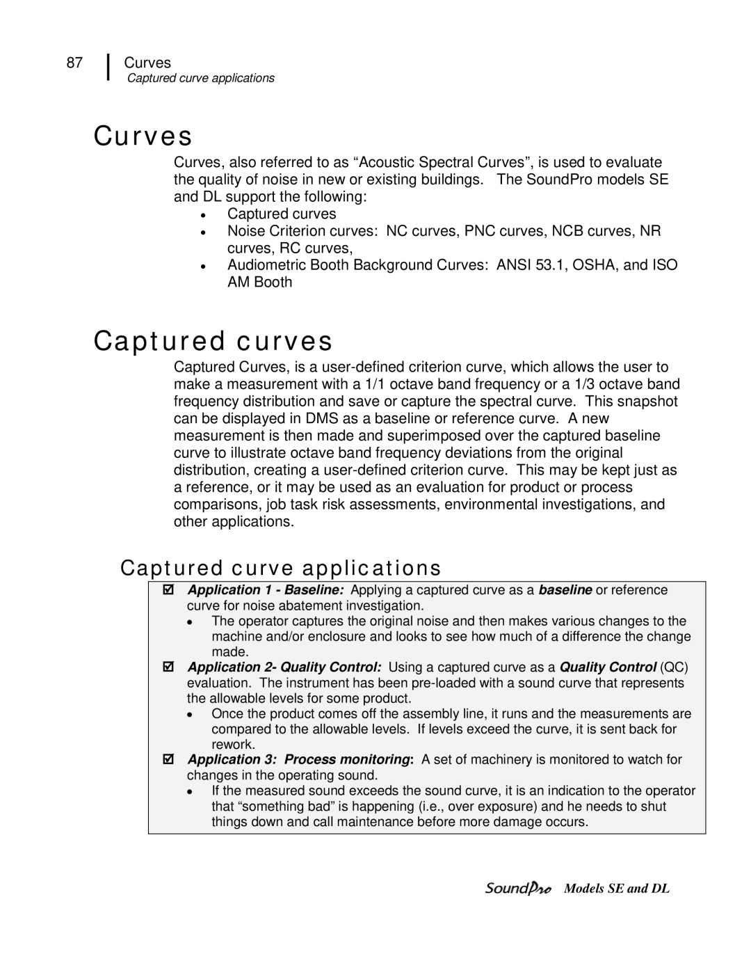 3M SE, DL user manual Curves, Captured curves, Captured curve applications 