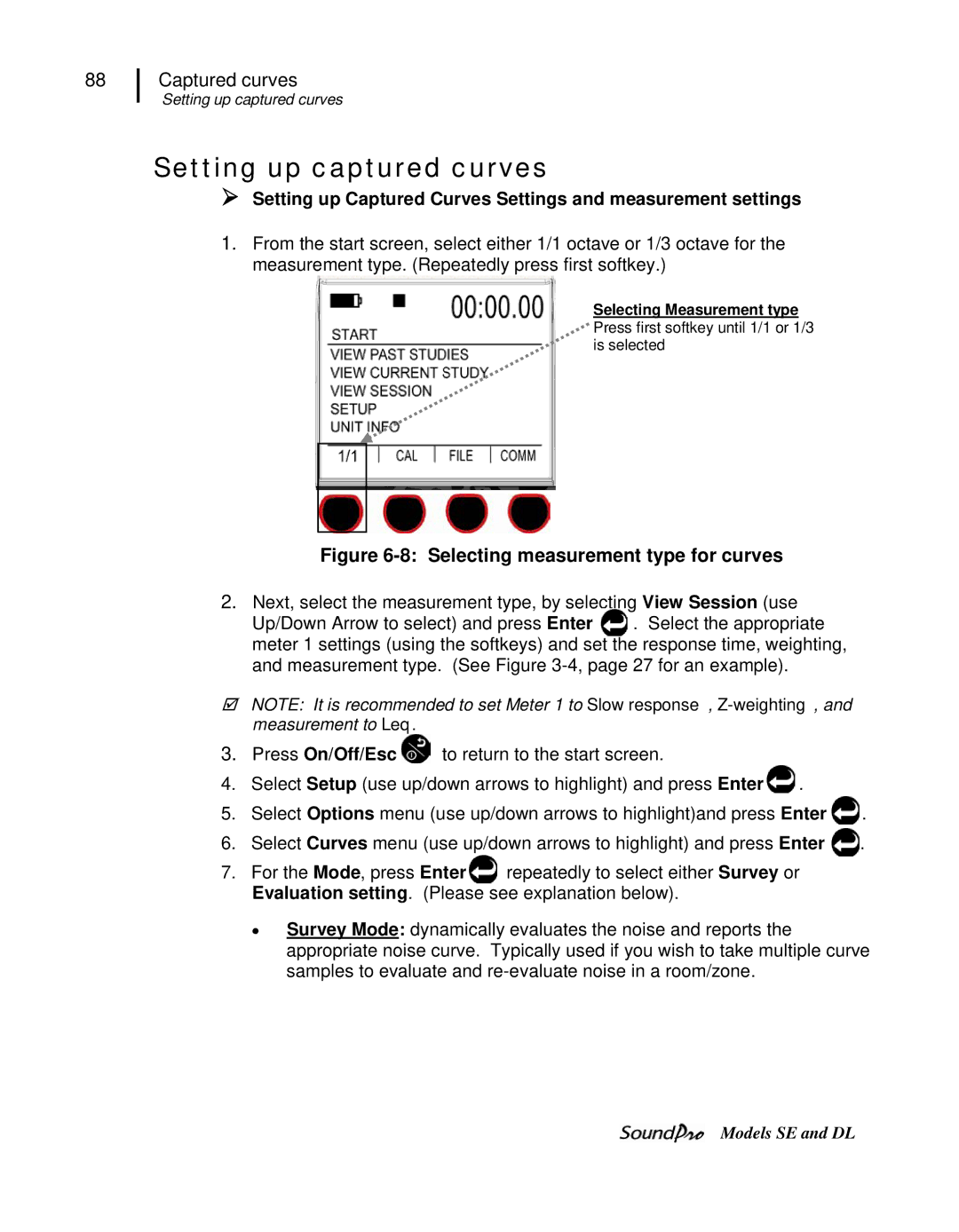 3M DL, SE user manual Setting up captured curves, Selecting measurement type for curves 