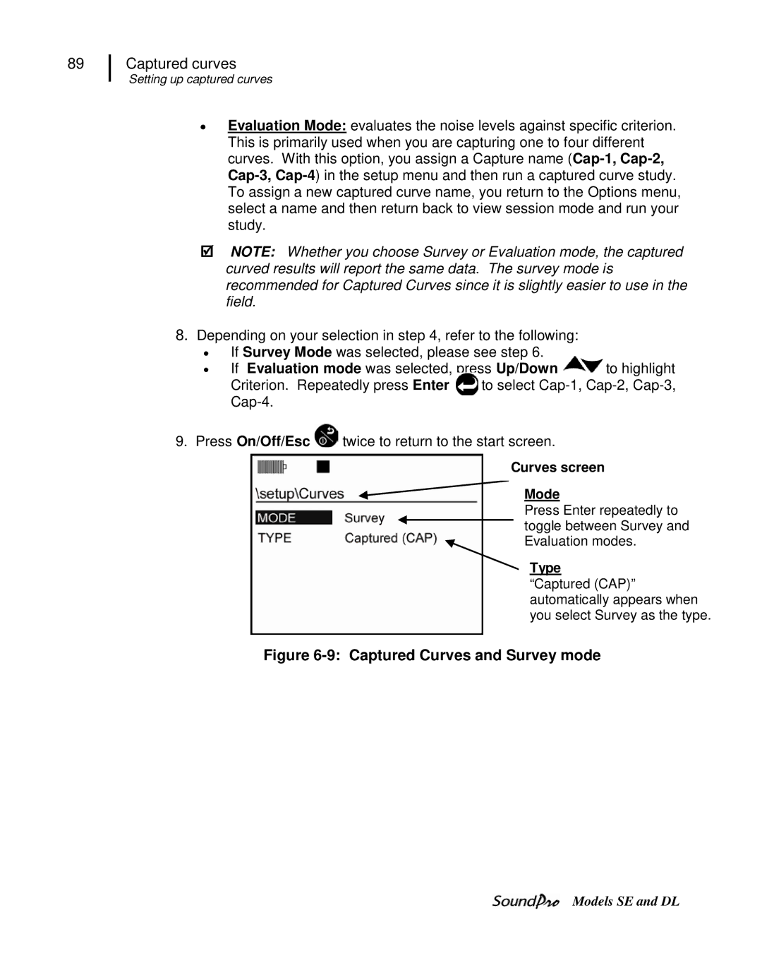 3M SE, DL user manual Curves screen Mode, Type 