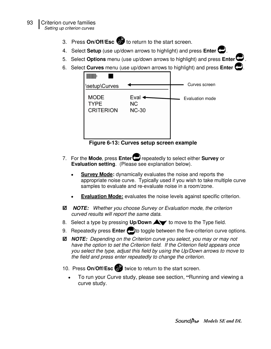 3M SE, DL user manual Curves setup screen example 