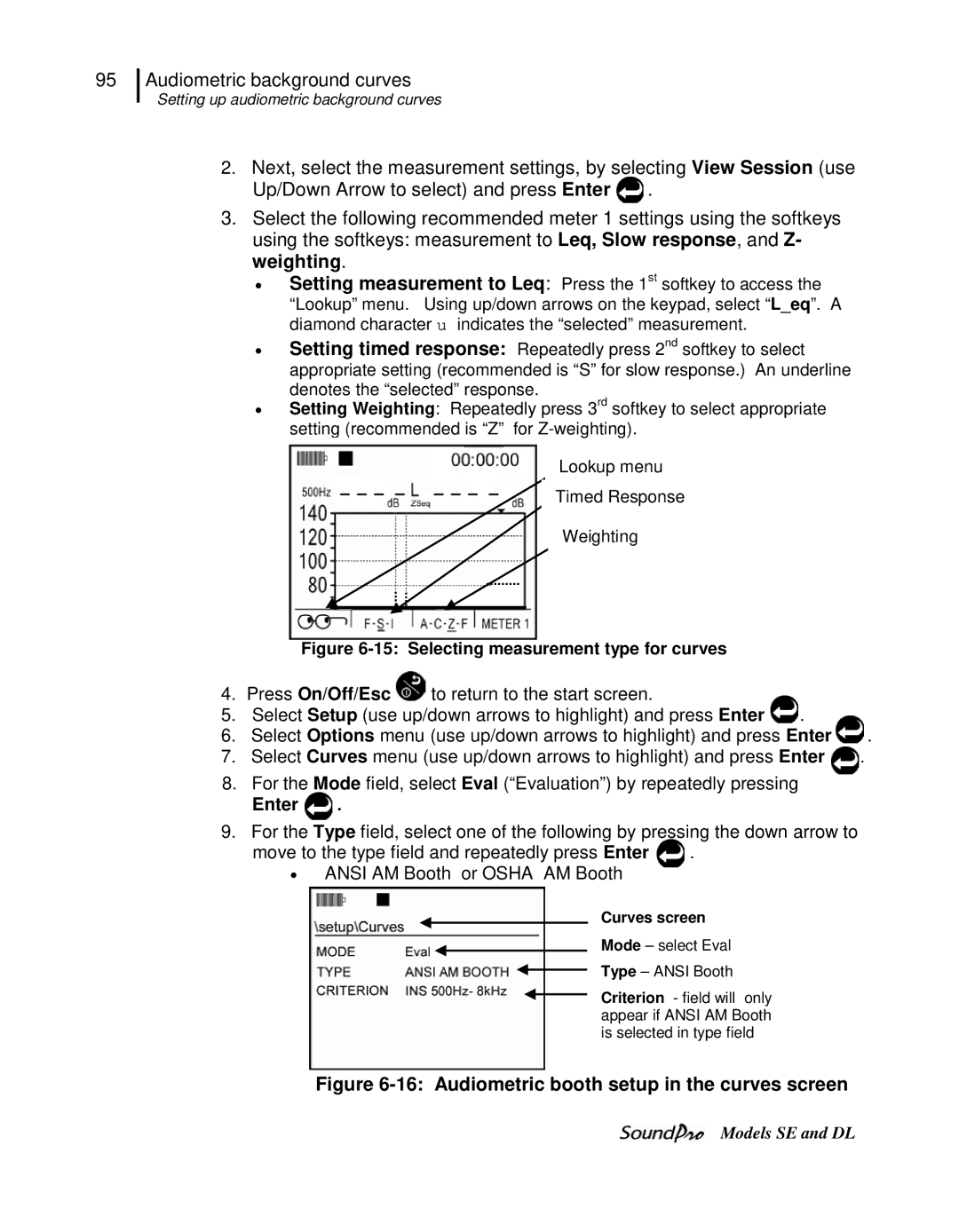 3M SE, DL user manual Press On/Off/Esc, Curves screen 