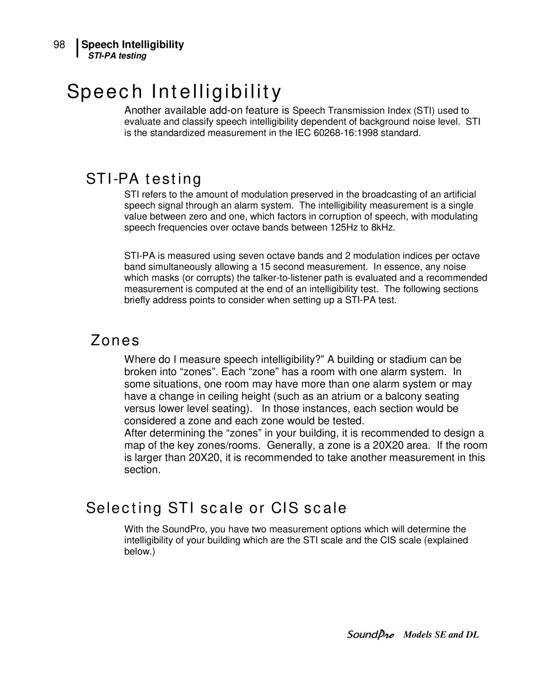 3M DL, SE user manual Speech Intelligibility, STI-PA testing, Zones, Selecting STI scale or CIS scale 