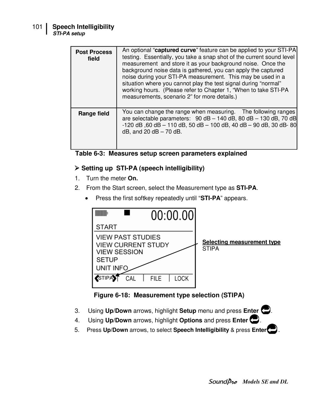 3M SE, DL user manual Field, Range field, Selecting measurement type, Post Process 