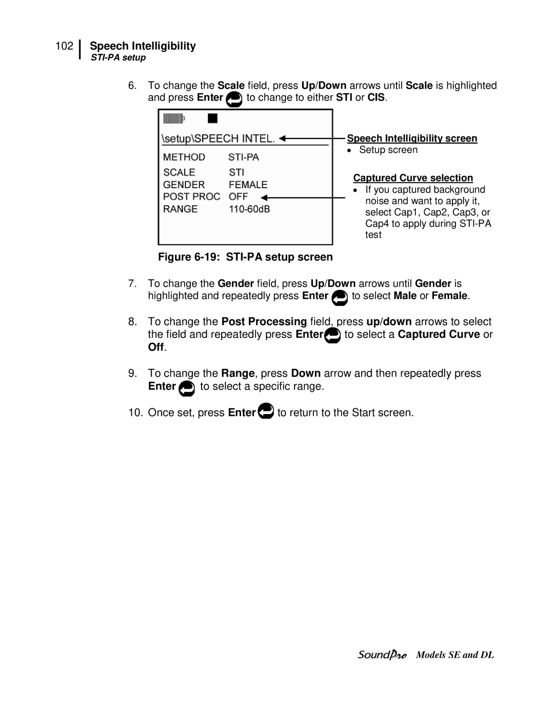 3M DL, SE user manual To select a Captured Curve or, Off, Speech Intelligibility screen, Captured Curve selection 